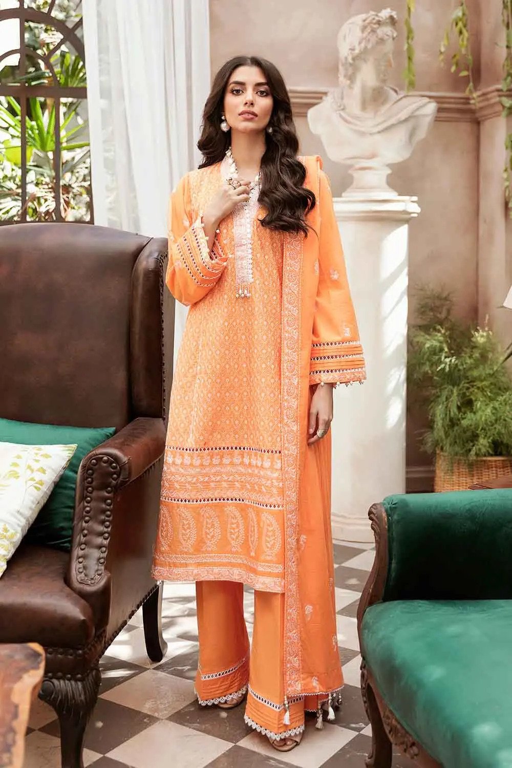 3PC Unstitched Embroidered Yarn Dyed Suit with Cotton