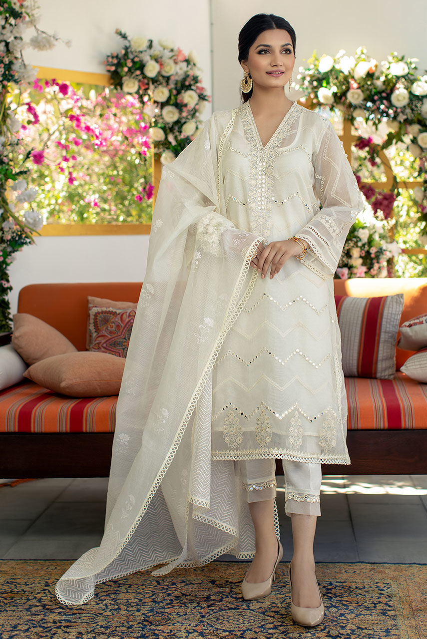 Cotton Net and embroidered 3PC Suit