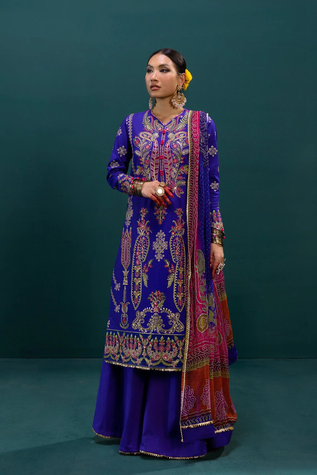 Dark Blue Embroidered Lawn 3PC Suit