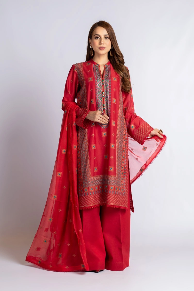 Embroidered Dc Air Jet Lawn Chiffon Self Cambric 3 pc suit