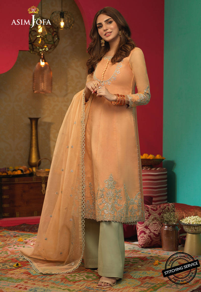 Embroidered organza color Pink 3 pc suit