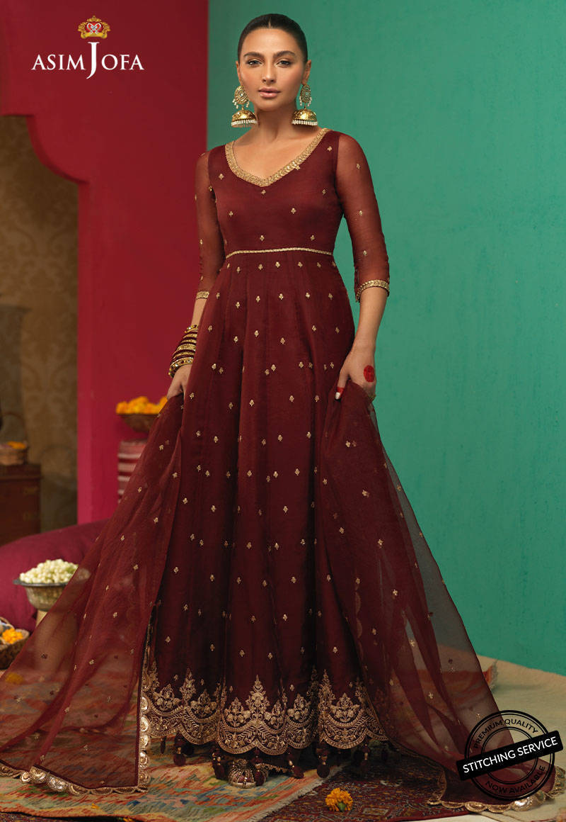 Embroidered organza color Red 3 pc suit