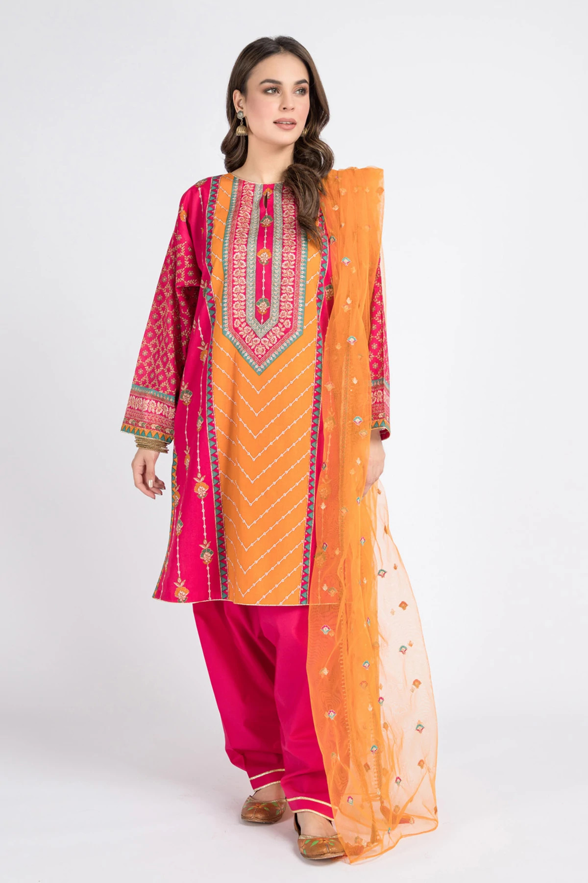 Pink Printed Cotton Lawn 3 pc suit
