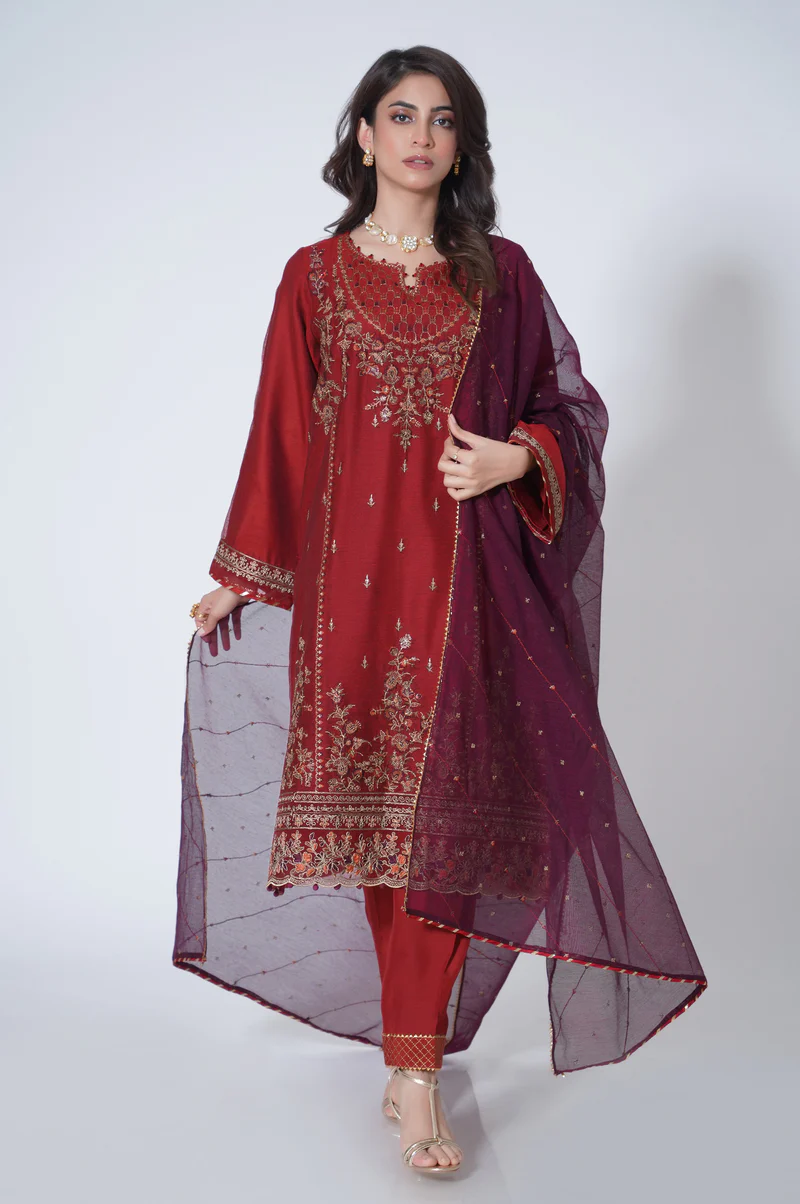 3 Piece stitched Embroidered Khaadi Net Suit