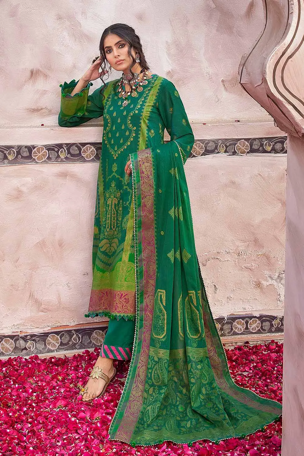 3PC Green Printed Lawn Unstitched Suit