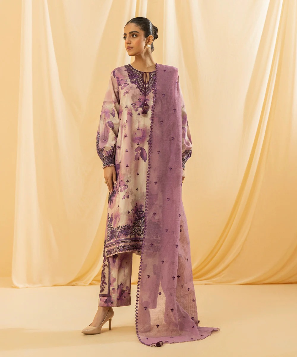 DIGITAL PRINTED EMBROIDERED COTTON JACQUARD3pc SUIT