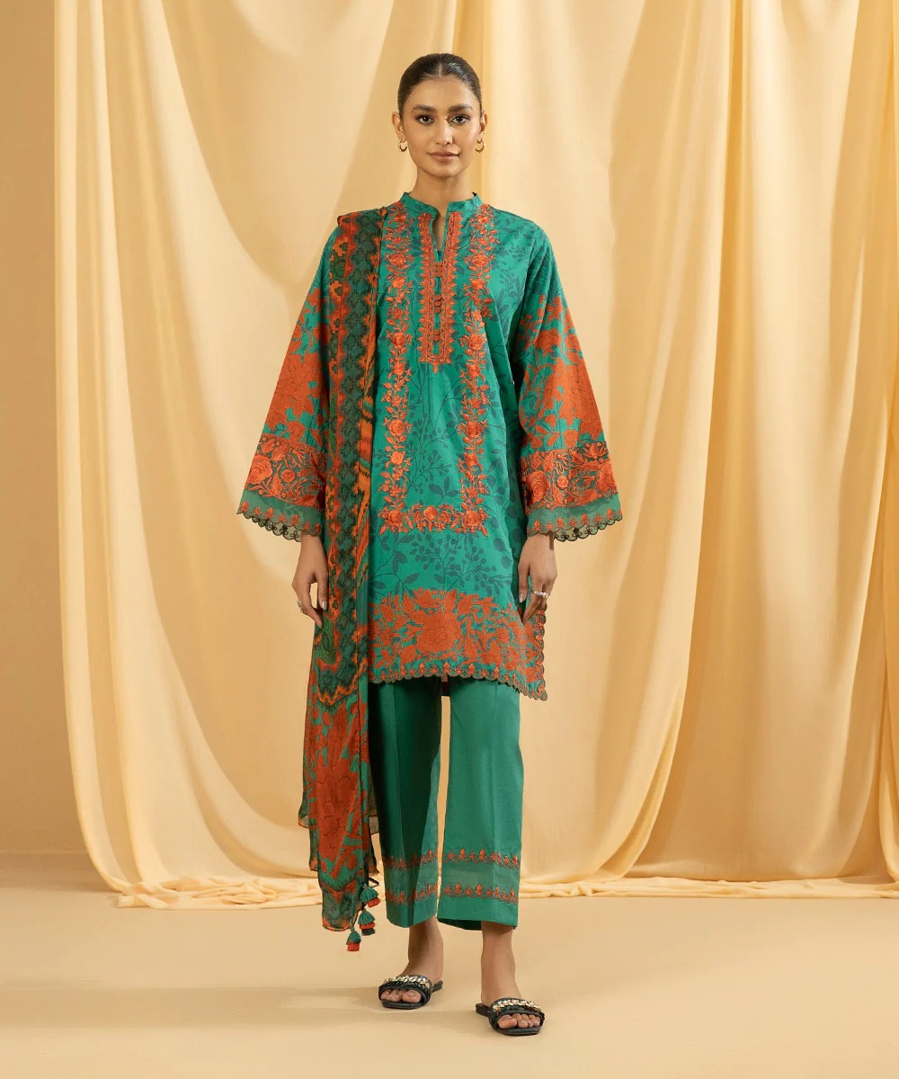 DIGITAL PRINTED EMBROIDERED TEXTURED LAWN SUIT