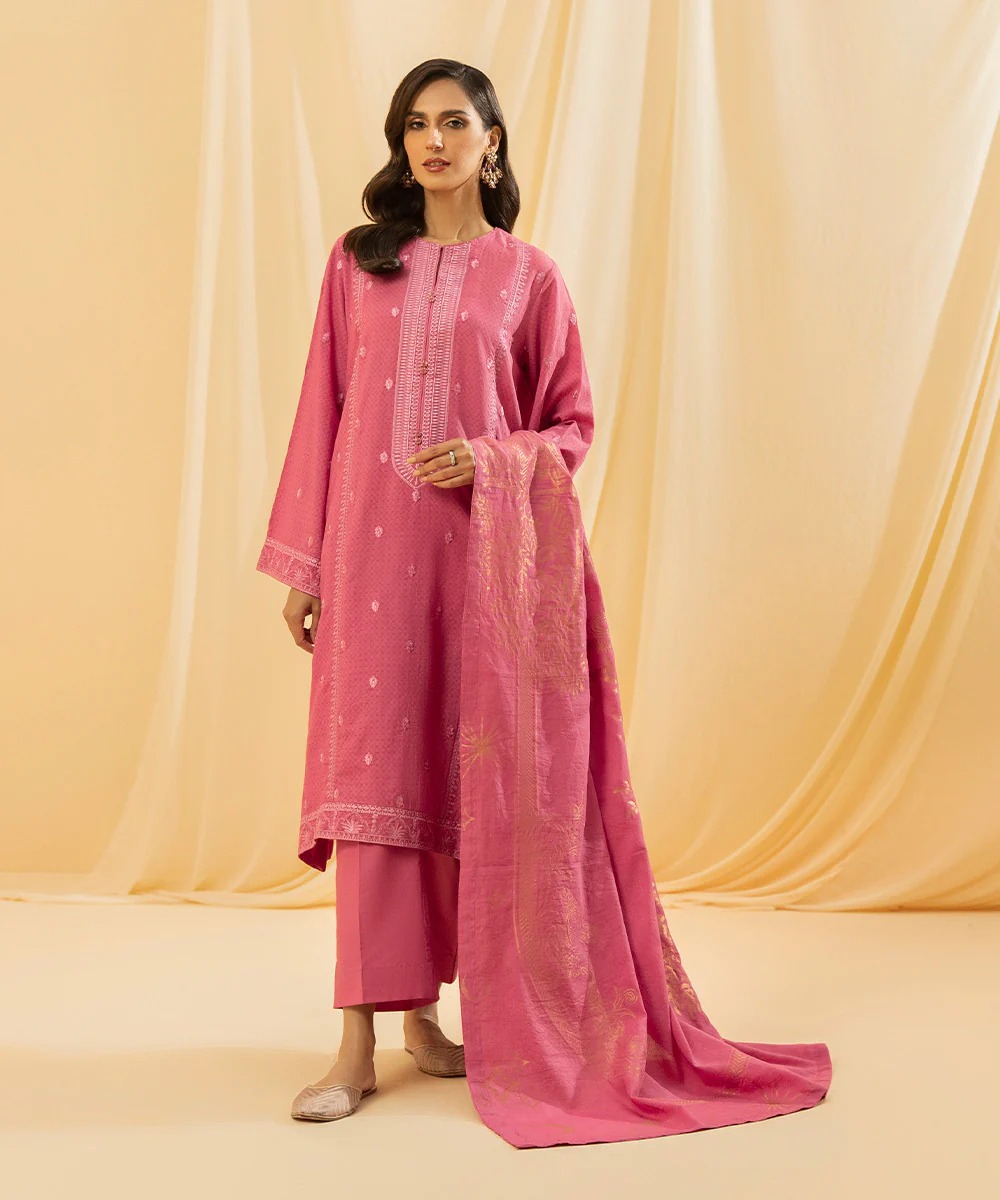 DYED EMBROIDERED COTTON DOBBY 2 pc SUIT