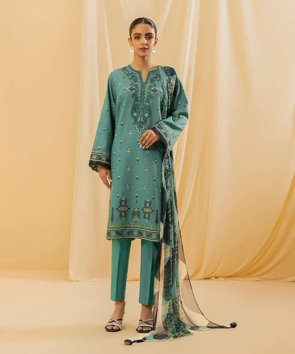 DYED EMBROIDERED COTTON DOBBYIce Green SUIT