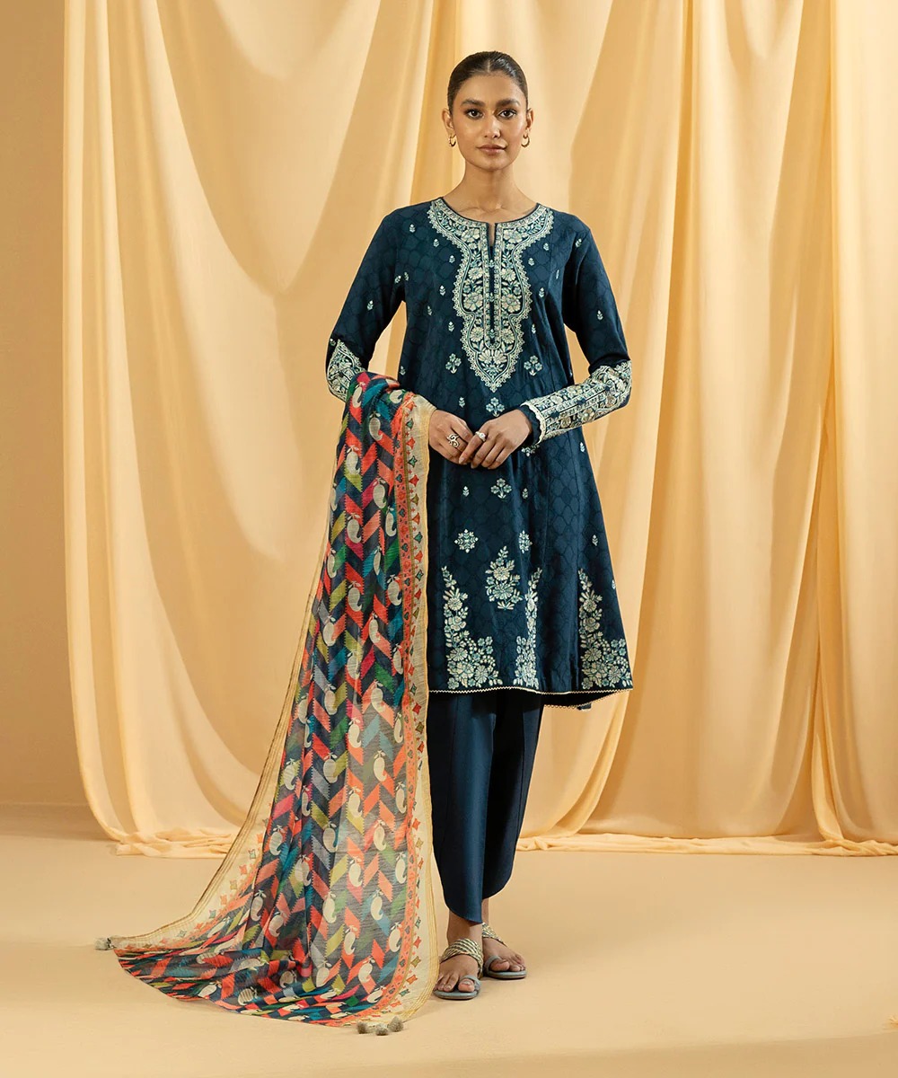 DYED EMBROIDERED COTTON JACQUARD SUIT