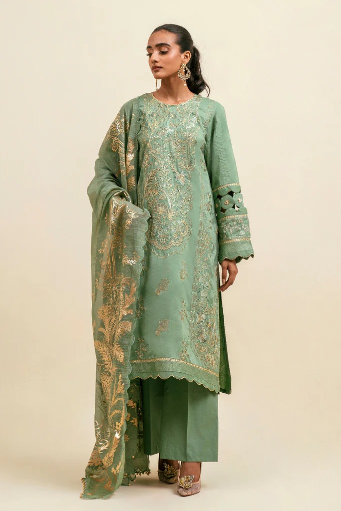 Mtrs Embroidered Self Jacquard Front