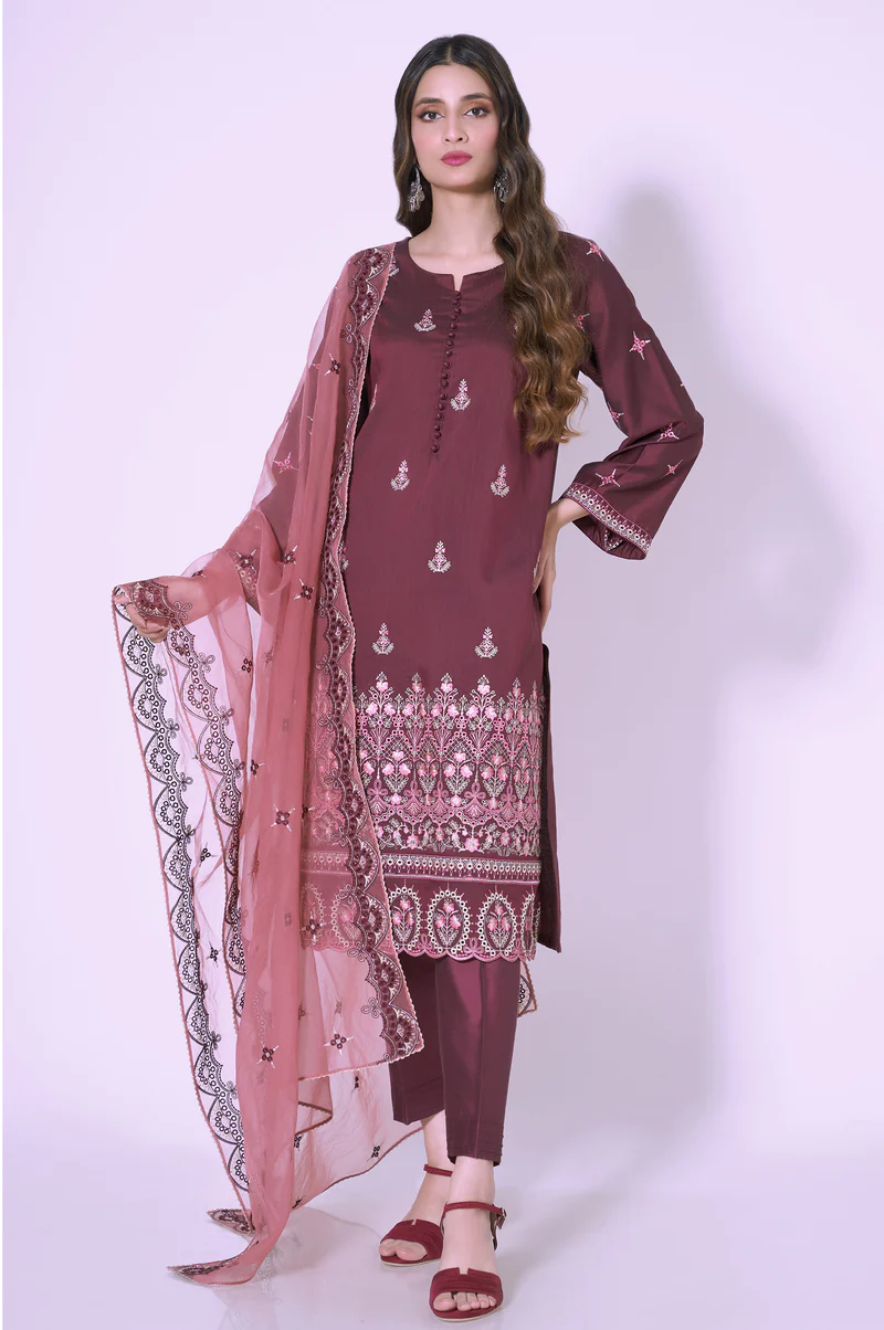 Unstitched Embroidered Cotton silk Suit
